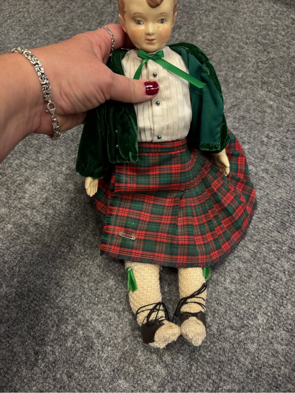 Vintage Plaid Tartan Dressed Doll Made in Germany